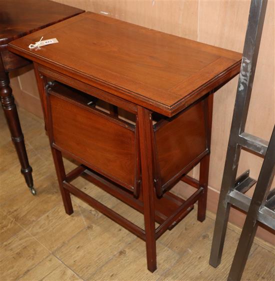 An Edwardian walnut card table, fitted side folding tiers W.70cm